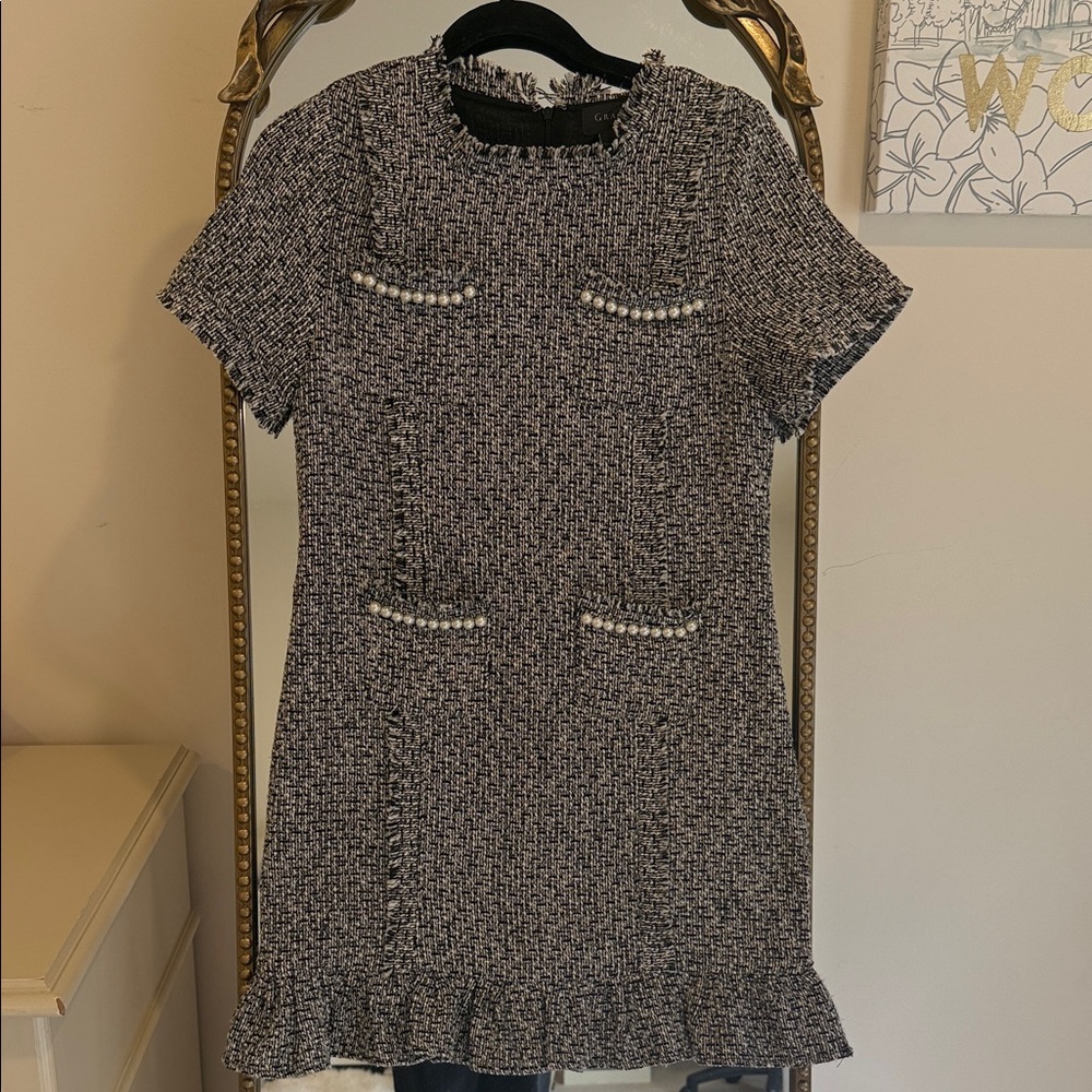 Gracia Monochrome Tweed Mini Dress